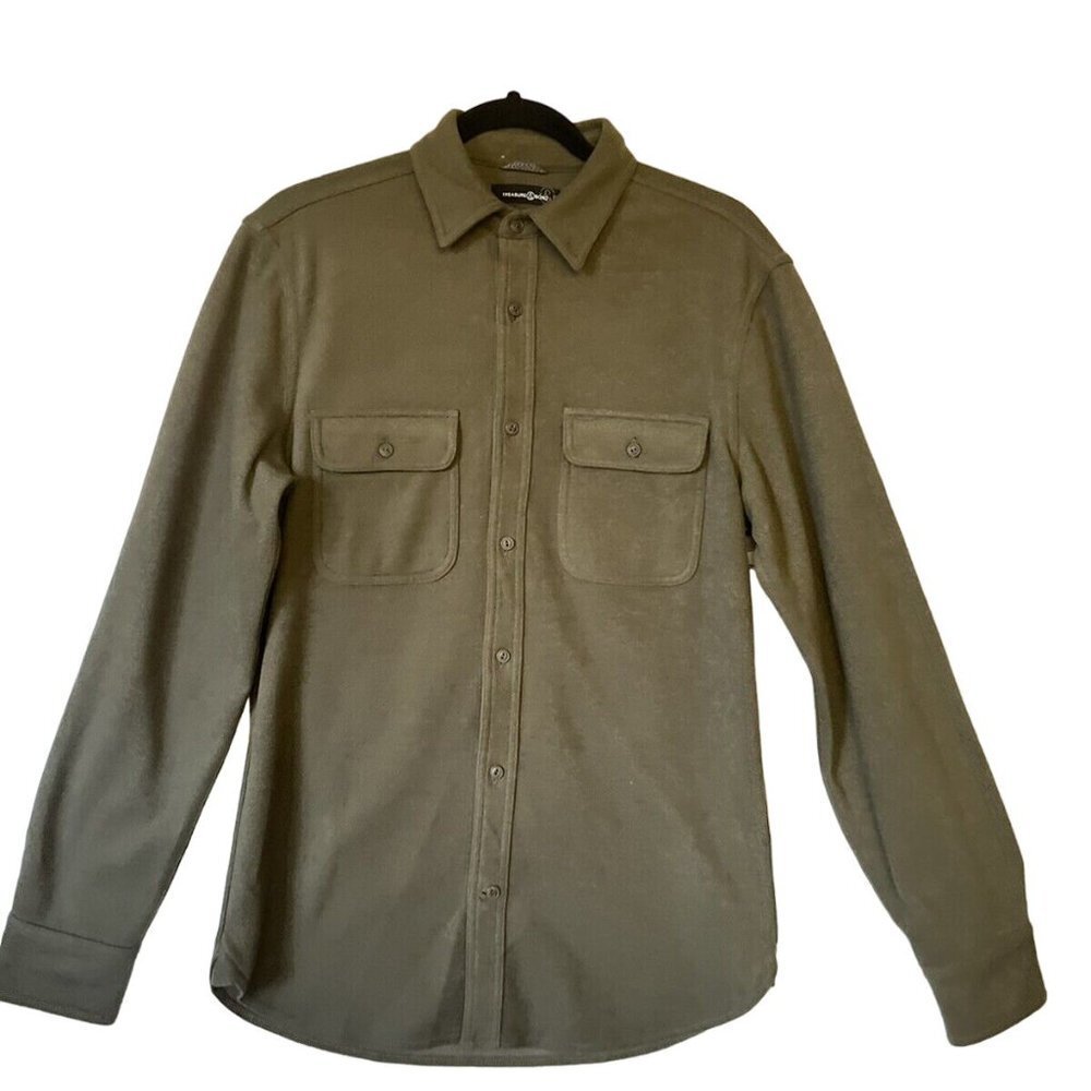 Mens Green Longsleeved Spandex Treasure & Bond Trim fit  Plaid Button Down  SMAL
